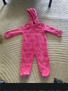Toddler Plush Pink Hooded Heart Footed One-Piece